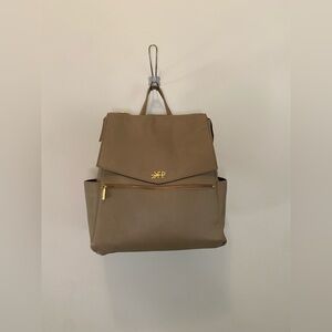 Freshly Picked Taupe Leather Backpack with Gold Accents